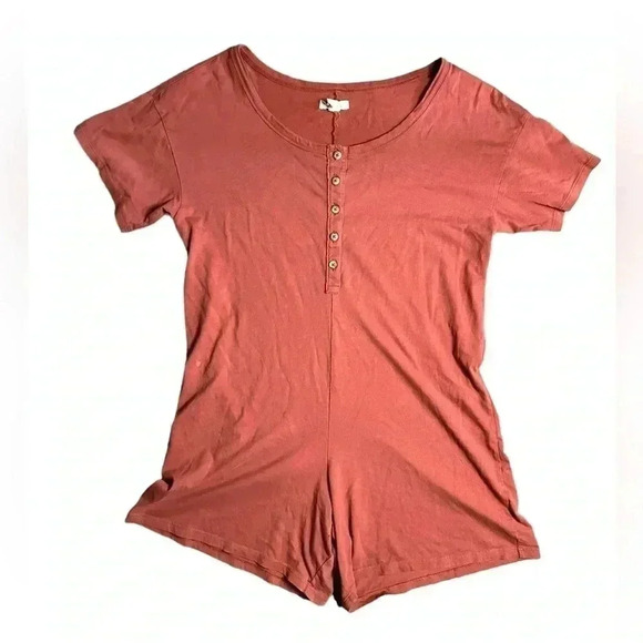 Madewell Henley Pajama Romper Burnt Orange Medium - Picture 3 of 7